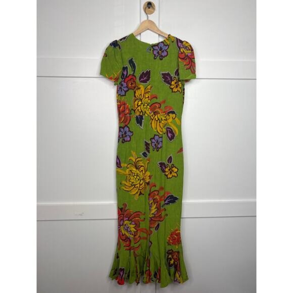 NWT Rhode Round Neck Puffed Sleeves Flared Lulani Dress Green Floral Size: 4 - Picture 7 of 8